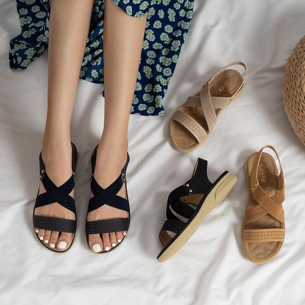 

sandals 2021 summer shoes women retro women's beach round head slope comfortable lightweight casual, Black