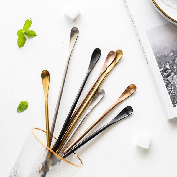 

spoons stainless steel long handle ice cream dessert tea spoon for picnic mixing stirring coffee kitchen bar ware