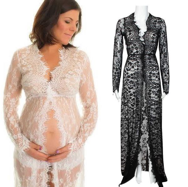 

long sleeve maternity gown lace evening dress pregnant women clothes pgraphy pregnancy dress maternity dresses for p x0902, White