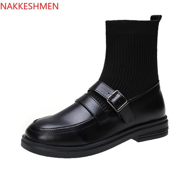 

boots 2021 autumn and winter slimming velvet motorcycle knitted elastic socks women thin small ankle, Black