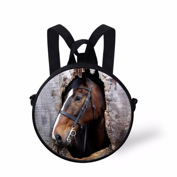 

noisy designs 3d horse animal print kids round schoolbag for kindergarten baby boys casual student book bags mini backpack school