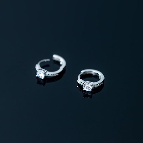 

hoop & huggie 9mm 100% real. 925 sterling silver fine jewelry 4-prong zircon + solitaire earrings ear c-g9230, Golden;silver