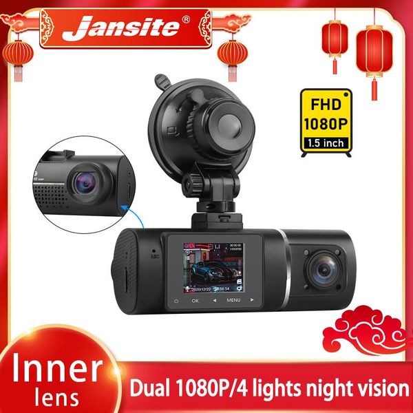 

jansite 1.5" mini dash cam front and cabin dual 1080p car dvr vehicle video recorder with infrared night vision for taxi dvrs
