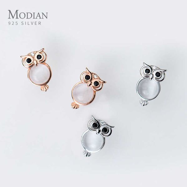 

white opal cute owl ear studs for women gift 925 sterling silver rose gold color stud earring fashion jewelry 210707, Golden;silver