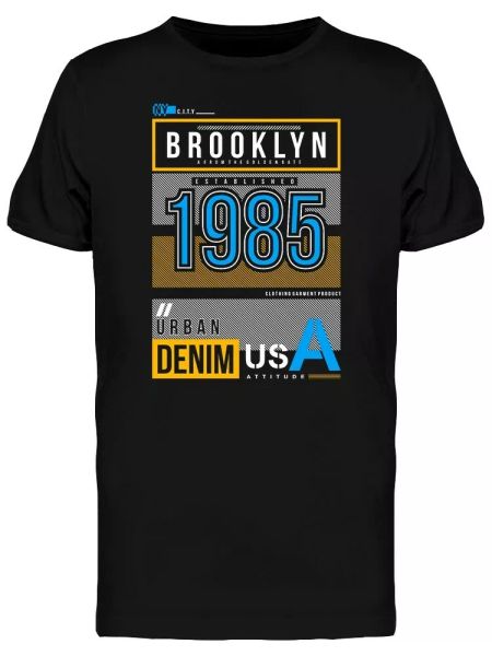 

brooklyn 1985 denim slogan men's tee -image by shutterstock, White;black