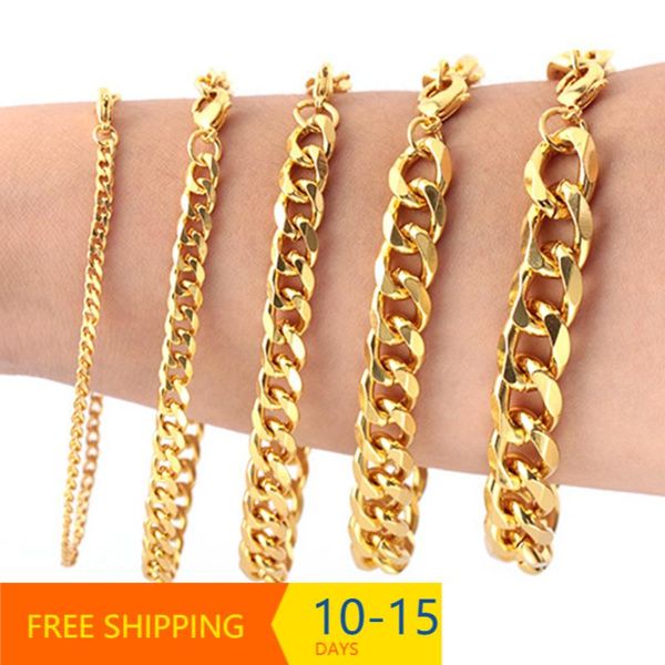 

link, chain drop cuban link bracelets for men black/gold stainless steel bracelet male hip hop jewelry 3/5/7/9/11mm