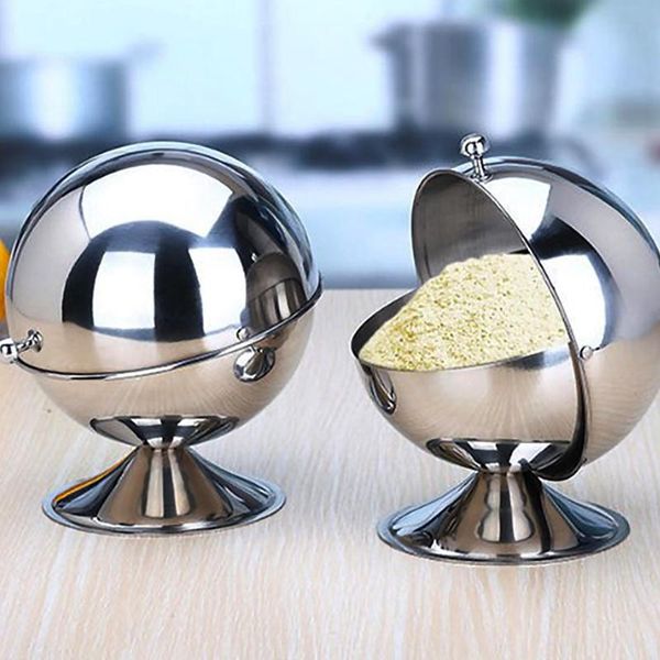 

storage bottles & jars tank spherical condiment jar stainless steel home seasoning bottle sugar bowl with rotatable lid kitchen
