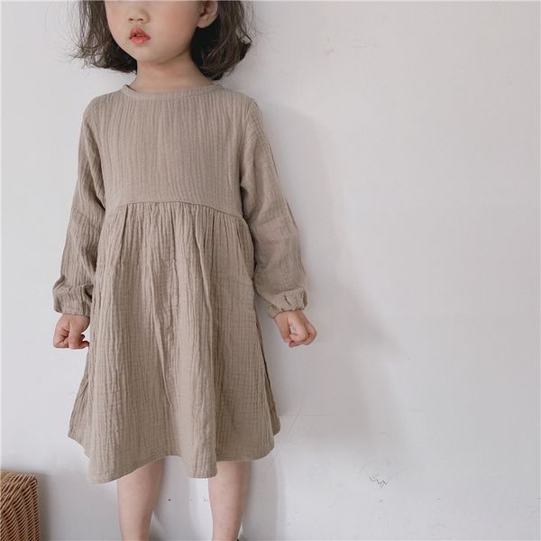 

2021 new autumn childrens japanese dress korean girls cotton and linen long sleeve baby dress, Red;yellow