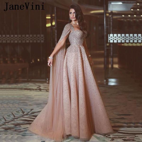 

party dresses janevini luxury beaded dubai long evening strapless cape sleeves sequins tulle saudi arabia gowns longue robe, White;black