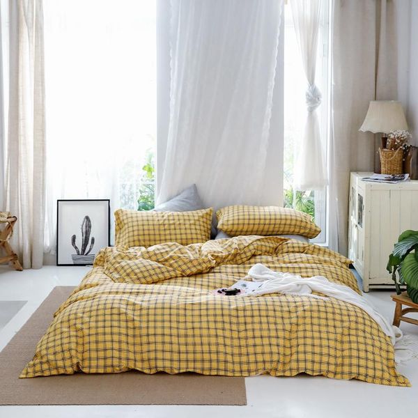 

bedding sets 2021 selling 100% cotton  set yellow plaid comfortable home bedroom