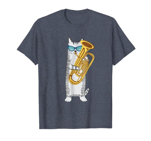 

tuba cat shirt wearing sunglasses for low brass players, White;black