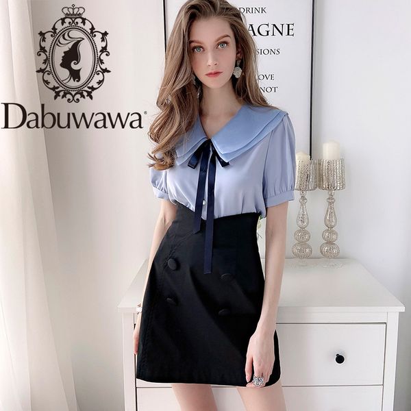 

dabuwawa streetwear high waist double breasted skirts women office lady elegant a-line solid mini skirt female dn1ask005 210520, Black