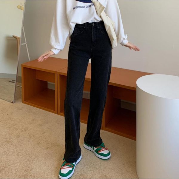 

loose high waist wide leg spring and autumn slim black, Blue