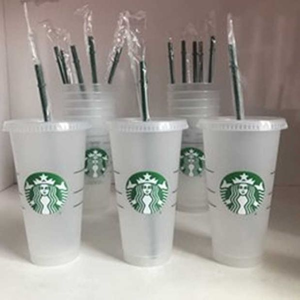 

starbucks 24oz/710ml plastic tumbler reusable clear drinking flat bottom cup pillar shape lid straw mug bardianzpcfzpcf