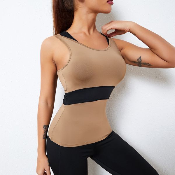 

women's tracksuits lulu yoga suit sport wear 2021 spring and summer contrast vest quick dry high elastic back slim fit sports fitness t, Gray