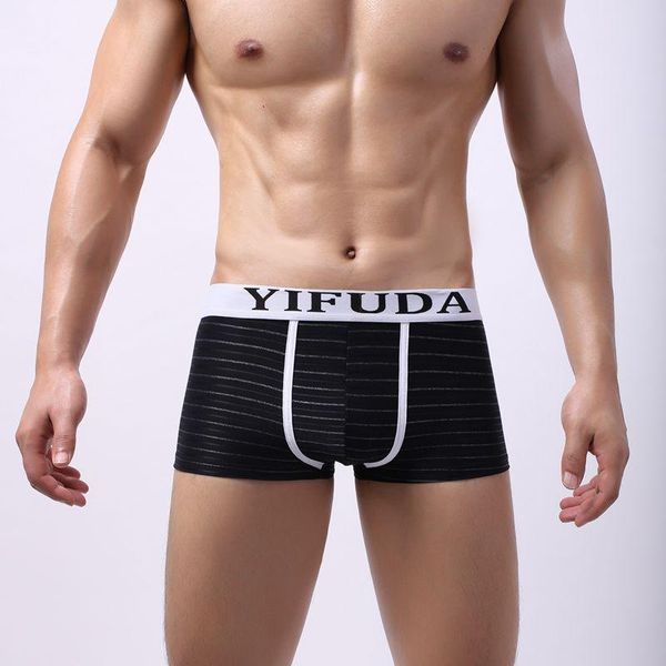 

underpants mens underwear fashion u convex tight stripe boxer shorts, Black;white