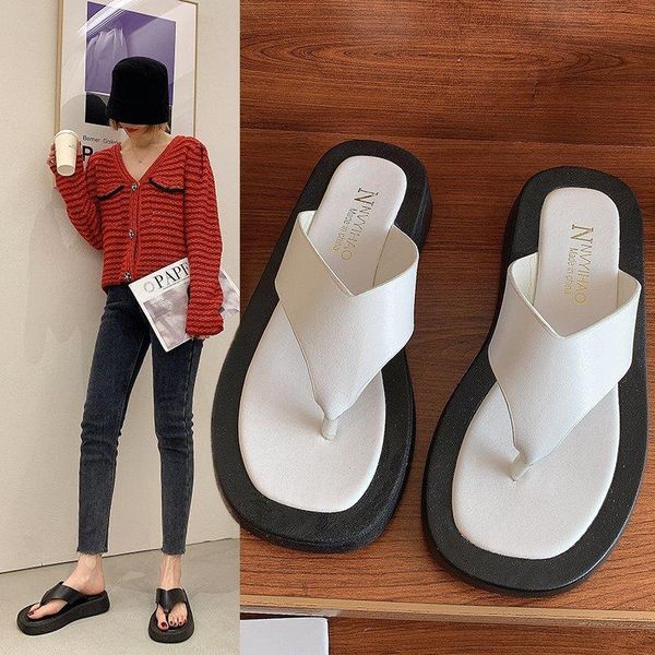 

slippers summer women's shoes soft flats ladies outside open toe solid pu flip flops mujer, Black