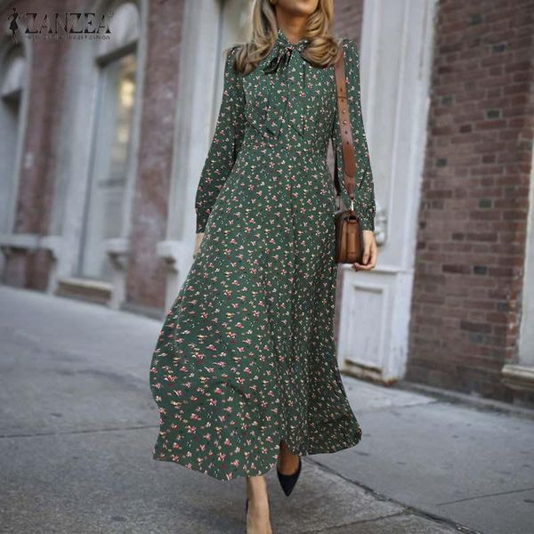 

casual dresses zanzea women bohemian dress 2021 fashion lady floral printed vestidos elegant long maxi sundress beach party robe femme, Black;gray