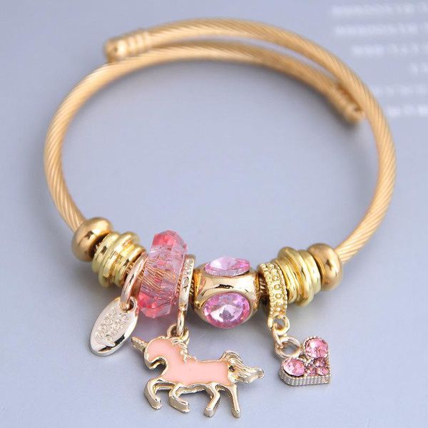 

bangle cuff bangles for women crystal love heart stainless steel bracelet femme fashion gold color wire animal horse charms jewelry, Black