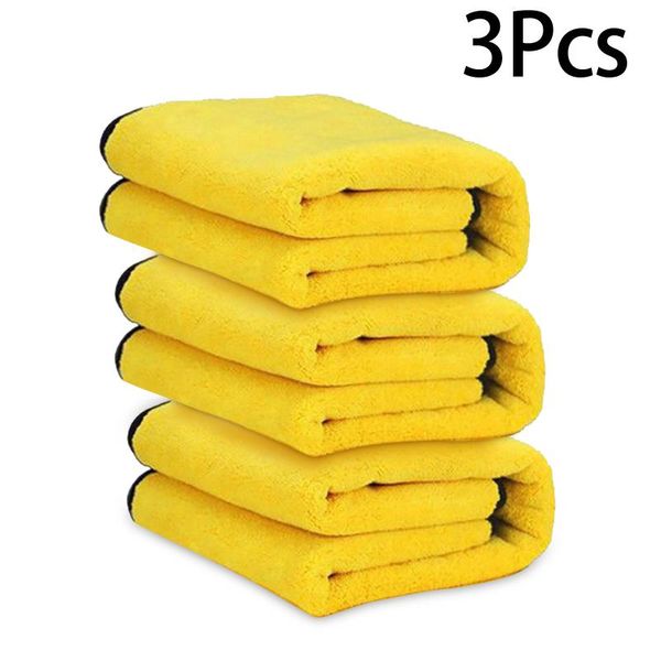 

car sponge 3pc yellow towel extra thick coral velvet cleaning cloths auto accessories soft reusable voiture polishing towels