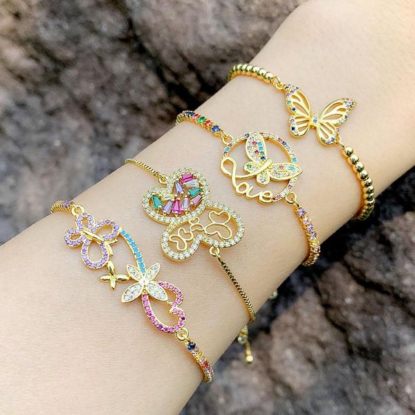 

original design luxury jewelry butterfly bracelet ins crystal inlaid colorful zircon gift for women charm bracelets, Golden;silver