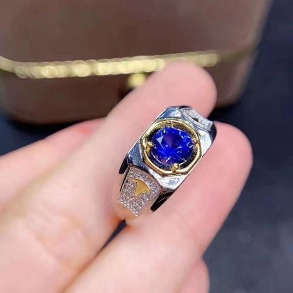 

cluster rings shiny blue zircon silver color ring for men's trendy rock jewellery side carved gold arrow, Golden;silver