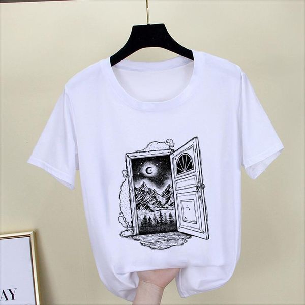 

harajuku retro dark printed women t shirts white clothing summer thin section short sleeve femme