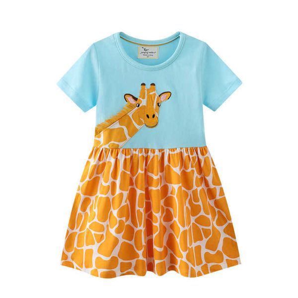 Jumping Meters Prinzessin Baby Kleider mit Giraffe Applikation Niedliche Sommer Mädchen Party Kleid Mode Kinderkleidung Verkauf 210529