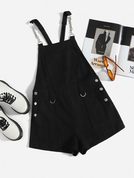 

chain detail overall romper 36gu#, White