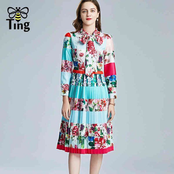 

spring summer women fashion floral dress bow collar knee length pleated chic rose flower print casual vestidos za 210513, Black;gray