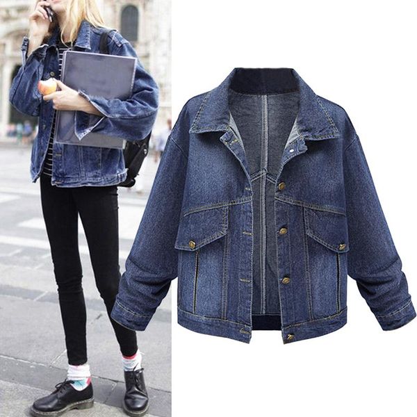 

women's jackets solid color jean jeans jacket for women loose casual blue coats female outwear denim feminine chaqueta mujer coat autum, Black;brown
