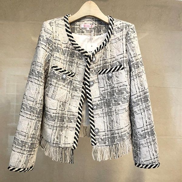 

small fragrance jacket female spring 2021 short chic ladies early fringed tweed and autumn thin women's jackets, Black;brown