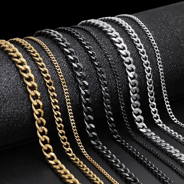 

chains punk style 3 5 7mm stainless steel necklace men's and women's curb cuban chain vintage black gold tone solid metal, Silver
