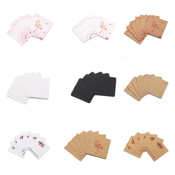 

jewelry pouches, bags 30pcs/lot 5*5cm square earrings necklaces display cards flower flamingo kraft paper hang tag card for diy, Pink;blue