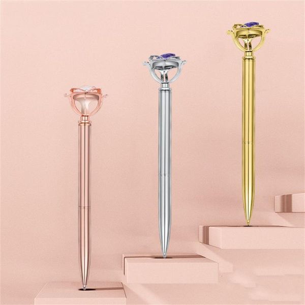 Penne a sfera Crystal Diamond Hat Model Pen Creative Cute Sign Ball Point Metal Gel Cancelleria Forniture per ufficio scolastico