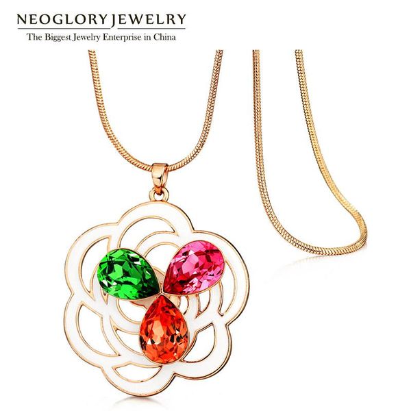 

pendant necklaces neoglory jewelry austrian crystal rose gold color colorful necklace for women 2021 birthday gifts, Silver