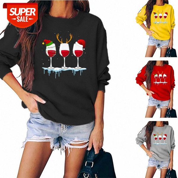 

christmas red wine glass print sweatshirt ladies round neck #0h6b, Black