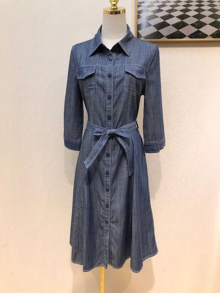 

party dresses 2021 women fashion mid-sleeve lapel tie-breasted denim 0728, White;black