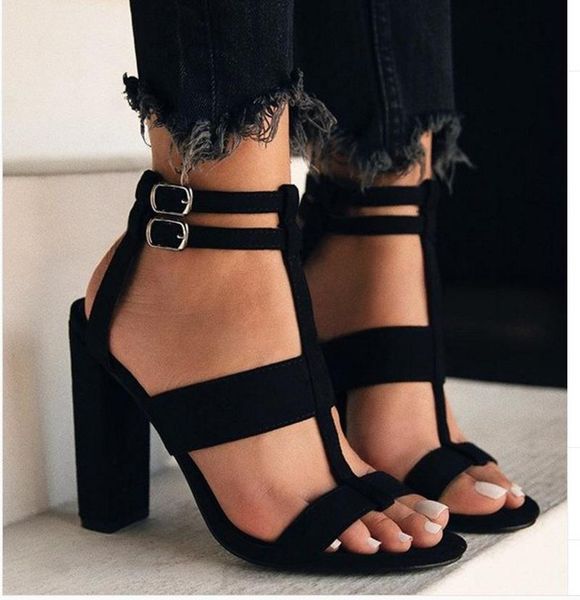 

dress shoes 2021 high heels women pumps block ladies sandals buckle female, Black