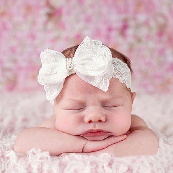 

hair accessories 1 piece headwrap flower floral baby headbands headwear girls bow hairband head band infant born bows toddlers lace, Slivery;white