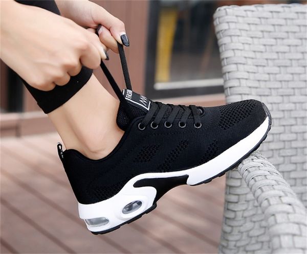 

designer women sneakers pink air cushion surface shoes breathable sports trainer lace-up mesh trainers outdoor runner shoe 028, Black
