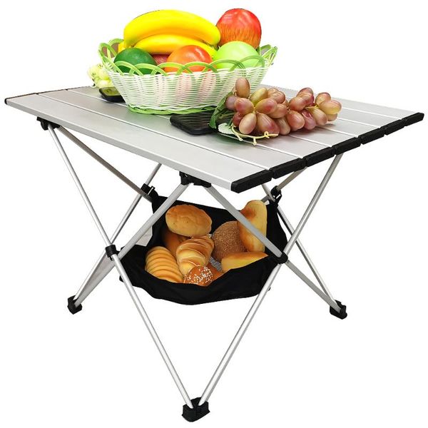 

camp furniture aluminum alloy portable ultralight camping table foldable outdoor garden desk for family bbq picnic silver color