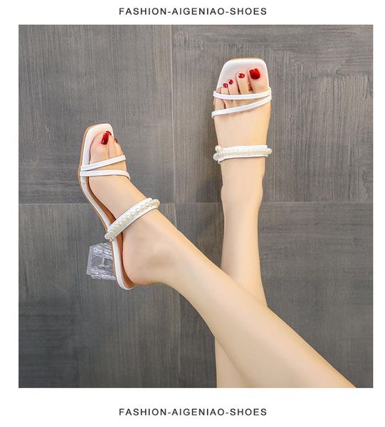 

slippers women 2021 summer trend with a chunky pearl square toe and stylish all-go comfortable outdoor sandals for, Black