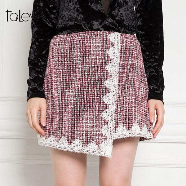

skirts women autumn casual tweed plaid pencil skirt female winter appliques high waist wrap women's short party talever, Black
