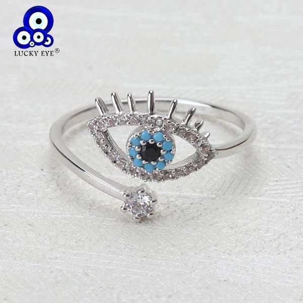 

cluster rings lucky eye evil open copper micro pave cubic zircon ring jewelry adjustable women gifts ey3472, Golden;silver