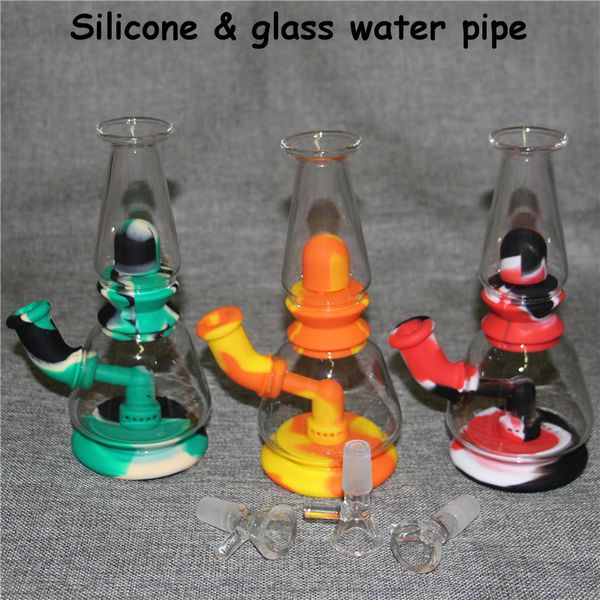 7.5 '' tubo da fumo in silicone narghilè Shisha piattaforma petrolifera bong in vetro tubi dell'acqua narghilè portatili con banger al quarzo infrangibile prezzo di fabbrica