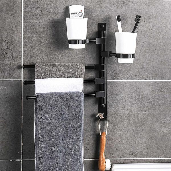 

towel racks black stainless aluminum wall mounted bar with 2 cups rack holder rail bathroom rod accessories storage shelf organizer
