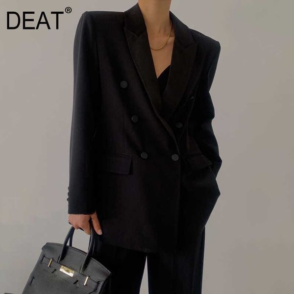 

[deat] spring fashion coat long sleeve solid color double breasted v-neck loose simple women blazer 13q168 210527, White;black