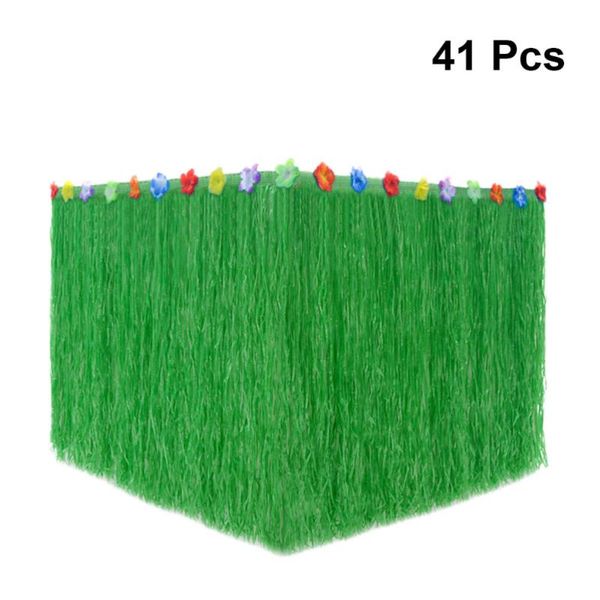 

41pcs hawaiian party table skirt desk with simulation monstera for luau decoration (green)