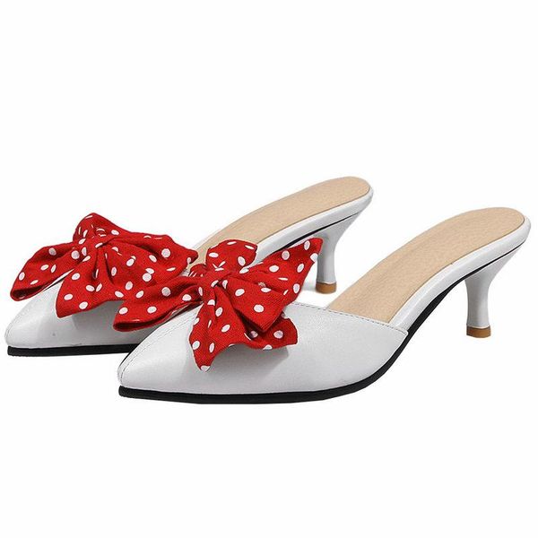 

dress shoes coolulu women polka dots pumps bow slip on mules kitten heel all match spring ladies pointed toe size 34-44, Black